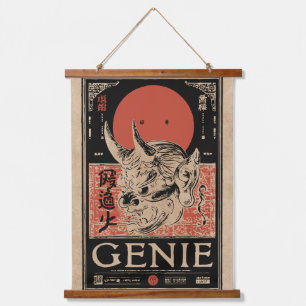 Japanese Oni Mask Art Wabi Sabi Genie Design Hanging Tapestry