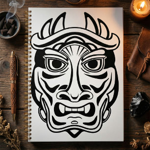 Japanese Oni Mask Tribal Demon Line Art Planner