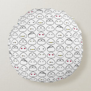 Japanese Onigiri Fluo Pattern Round Cushion