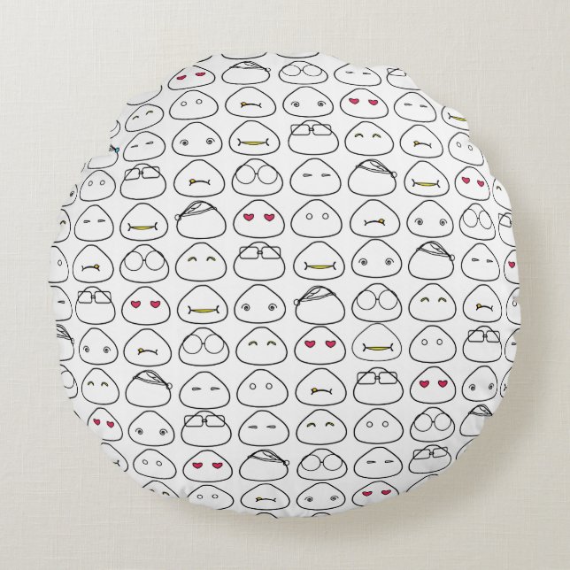 Japanese Onigiri Fluo Pattern Round Cushion (Front)