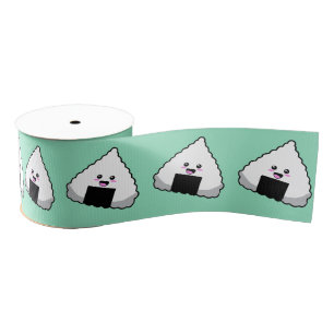 Japanese Onigiri Sushi Cute Kawaii Food Pattern Grosgrain Ribbon
