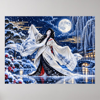 Japanese Onnagata Snow Moon Poster