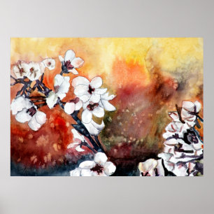Japanese oriental cherry blossom flowers poster