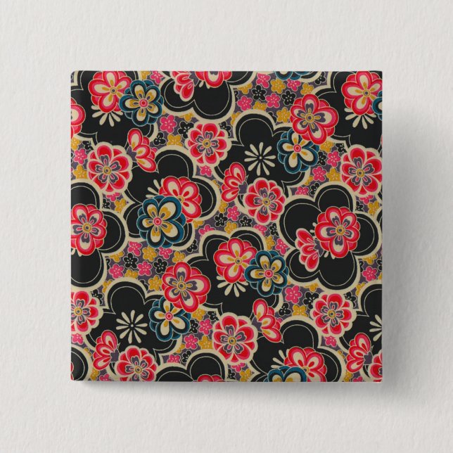 Japanese Origami Design Multi-Colour Flowers 15 Cm Square Badge (Front)