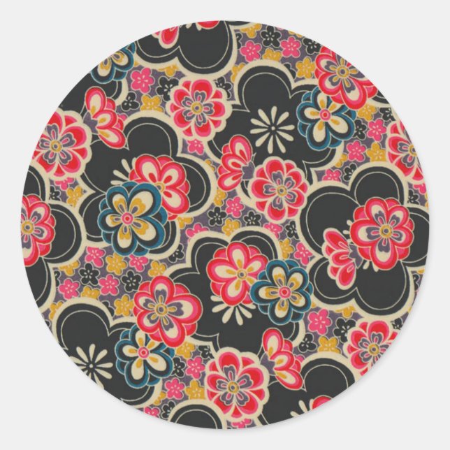 Japanese Origami Design Multi-Colour Flowers Kimon Classic Round Sticker (Front)