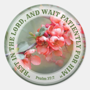 Japanese Ornamental Quince with Bible quotation Classic Round Sticker