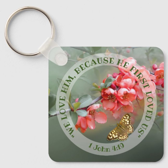 Japanese Ornamental Quince with Bible quotation Ke Key Ring (Front)