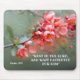 Japanese Ornamental Quince with Bible quotation  Mouse Mat
