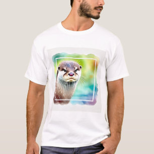 Japanese Otter in Tranquil Waters 040924AREF130 -  T-Shirt