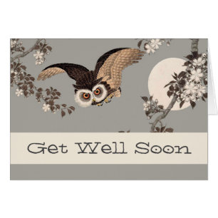Japanese Owl Night Moon Woodcut Flying Night
