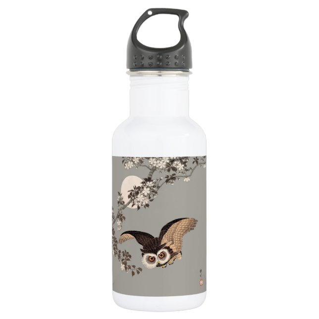Japanese Owl Night Moon Woodcut Flying Night 532 Ml Water Bottle (Front)