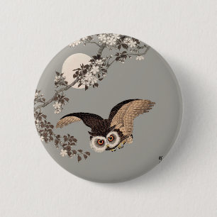Japanese Owl Night Moon Woodcut Flying Night 6 Cm Round Badge