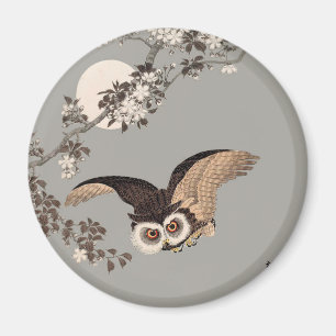 Japanese Owl Night Moon Woodcut Flying Night Magnet