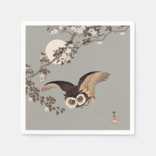 Japanese Owl Night Moon Woodcut Flying Night Napkin