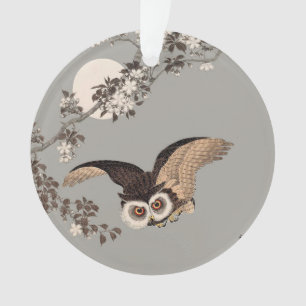 Japanese Owl Night Moon Woodcut Flying Night Ornament
