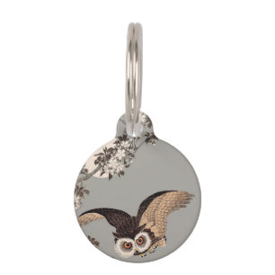 Japanese Owl Night Moon Woodcut Flying Night Pet Tag