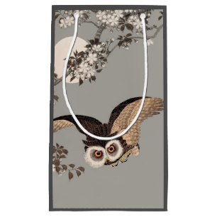 Japanese Owl Night Moon Woodcut Flying Night Small Gift Bag