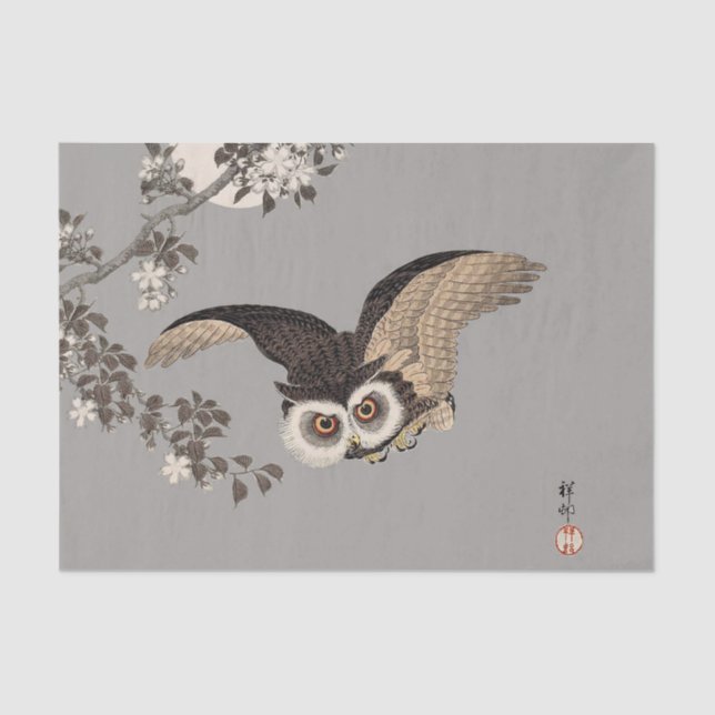 Japanese Owl Night Moon Woodcut Flying Night Tissue Paper (Front)