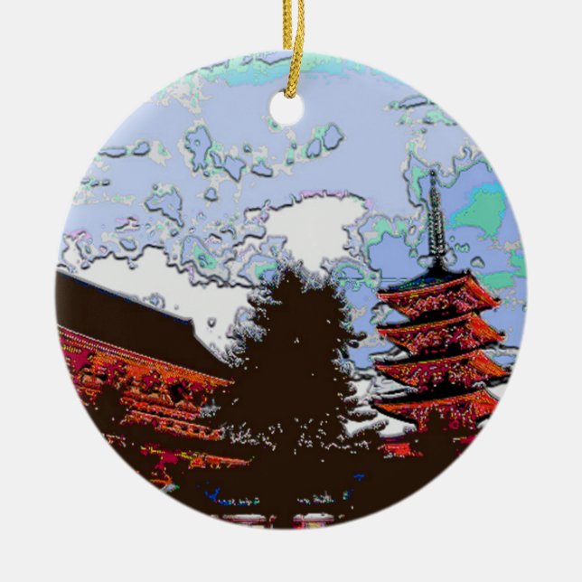 Japanese Pagoda Ceramic Tree Decoration (Front)
