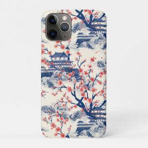 Japanese Pagoda Cherry Blossom Blue Cream iPhone 11 Pro Case