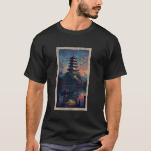 Japanese Pagoda Landscape Retro Vintage Graphic Uk T-Shirt