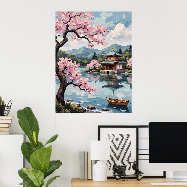 Japanese Pagoda on a Lake Poster (Home Office)