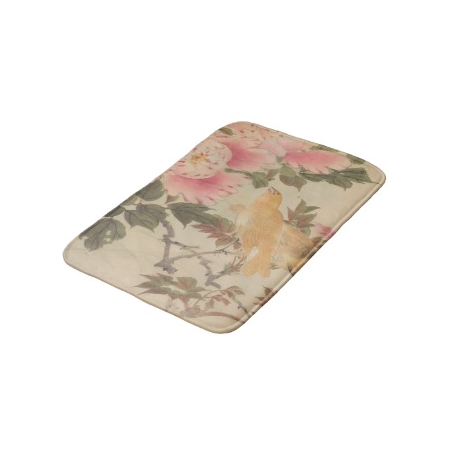 Japanese painting, beautiful flower and bird paint bath mat (Angled)