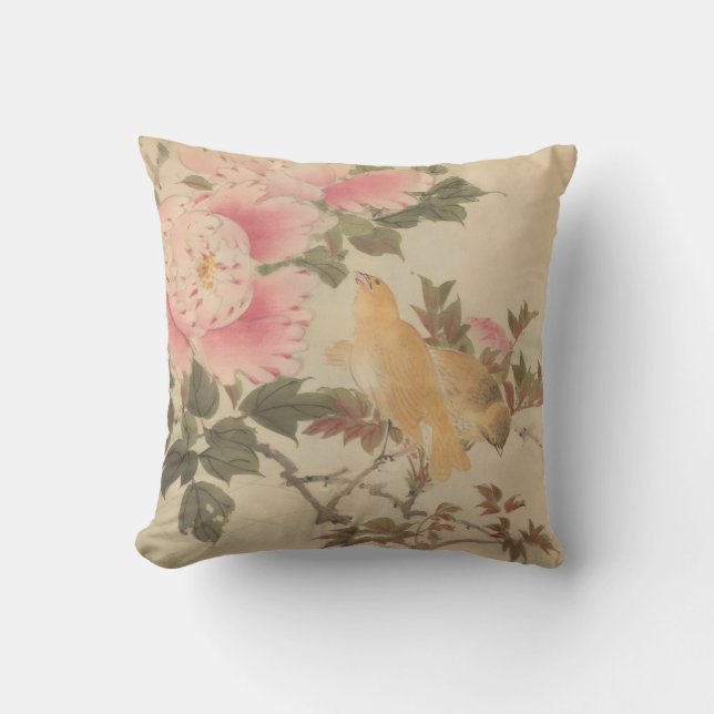 Japanese painting, beautiful flower and bird paint cushion (Front)