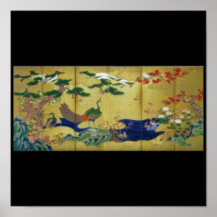 Japanese Painting c. 1500's Peacock Poster