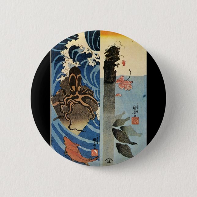 Japanese Painting c. 1800's 6 Cm Round Badge (Front)