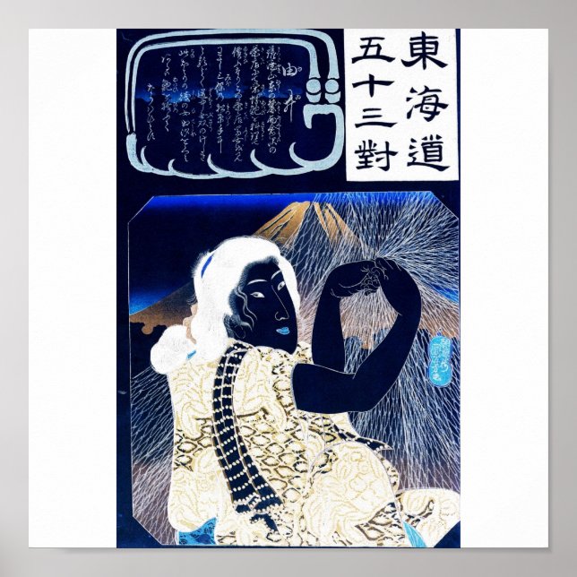 Japanese Painting of woman and Mt. Fuji c. 1800's Poster (Front)