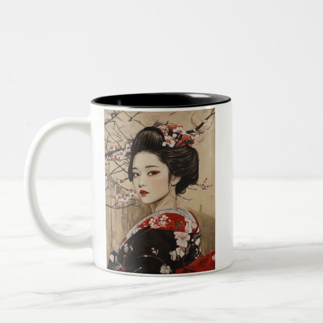 Japanese painting style GEISYA MAG06 Two-Tone Coffee Mug (Left)