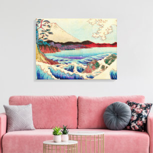 Japanese Painting Waves Mountains Trees Canvas Print