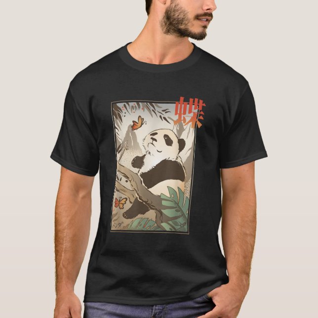 Japanese Panda Bear Japan Butterfly Animal Nature T-Shirt (Front)