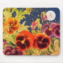 JAPANESE PANSIES WITH STARS DIY INITIAL MOUSE PAD