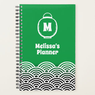 Japanese Paper Lantern Monogram and Wave Pattern Planner