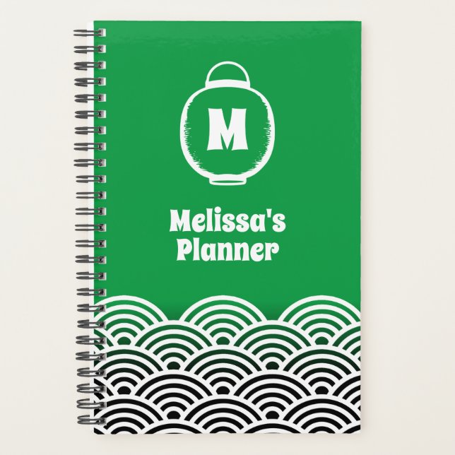 Japanese Paper Lantern Monogram and Wave Pattern Planner (Front)