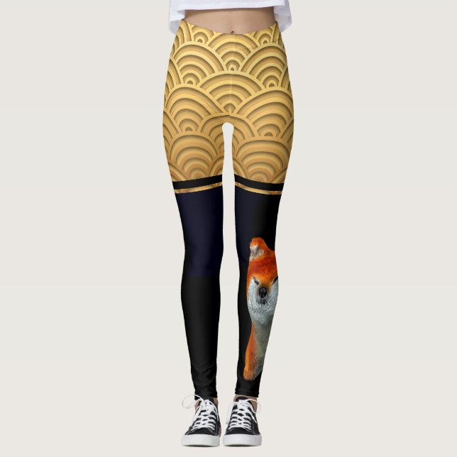 Japanese pattern 3D Shiba Dog Year Leggings (Front)