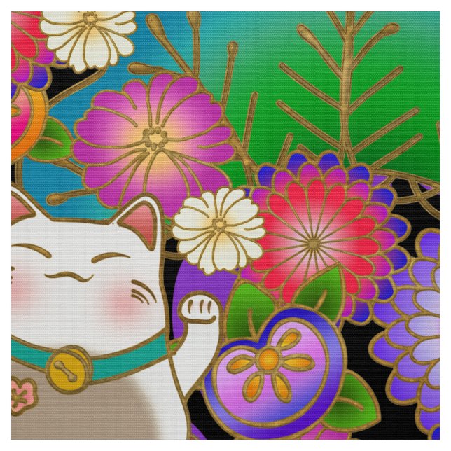 Japanese pattern fabric with lucky cat (Swatch)