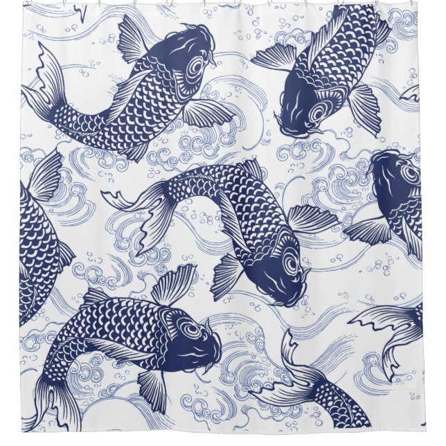 JAPANESE PATTERN FISH IN WATER Shower Curtain (Front)