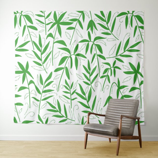 Japanese pattern green bamboo leaves tapestry (In Situ (Horizontal))