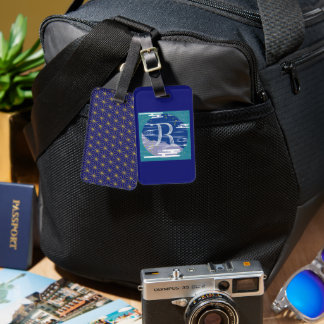 Japanese Pattern Initial [R] Running Water Luggage Tag