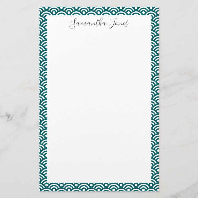 Japanese Pattern Teal | Personalized Stationery (Front)