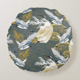 Japanese pattern. Traditional motif background wit Round Cushion