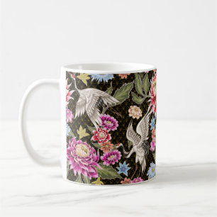 Japanese pattern with flowers and white cranes coffee mug