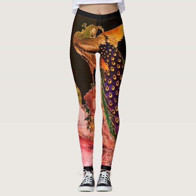JAPANESE PEACOCK PRINT LEGGINGS (Front)