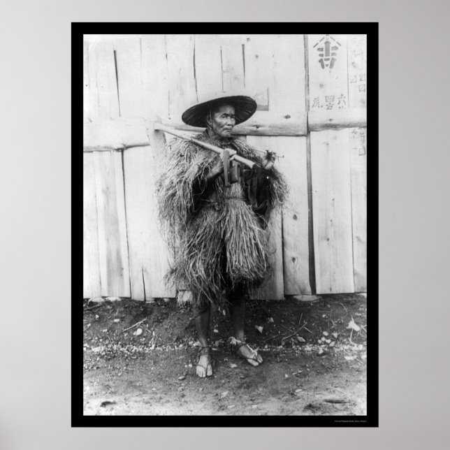 Japanese Peasant Wearing Straw Raincoat 1885 Poster (Front)