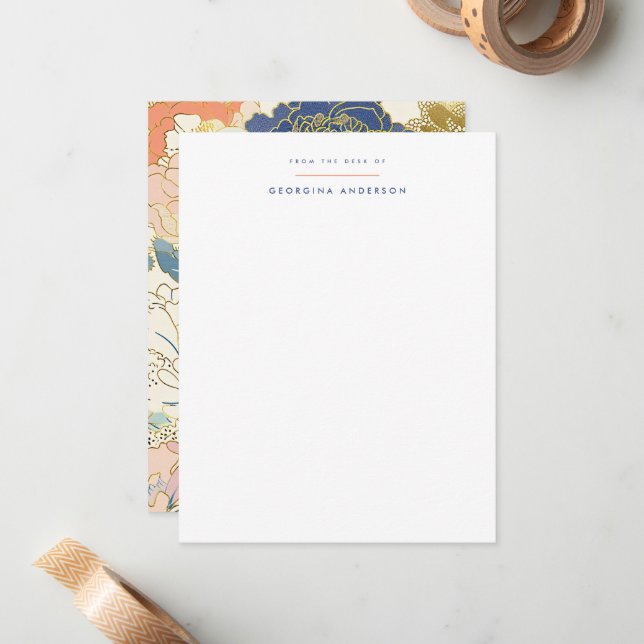 Japanese Peony Personal Stationery Card (Front/Back In Situ)