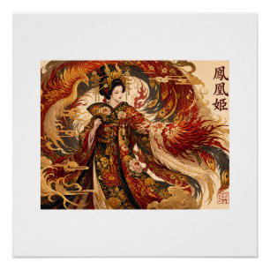 Japanese Phoenix Geisha Art   Mythology Design Poster