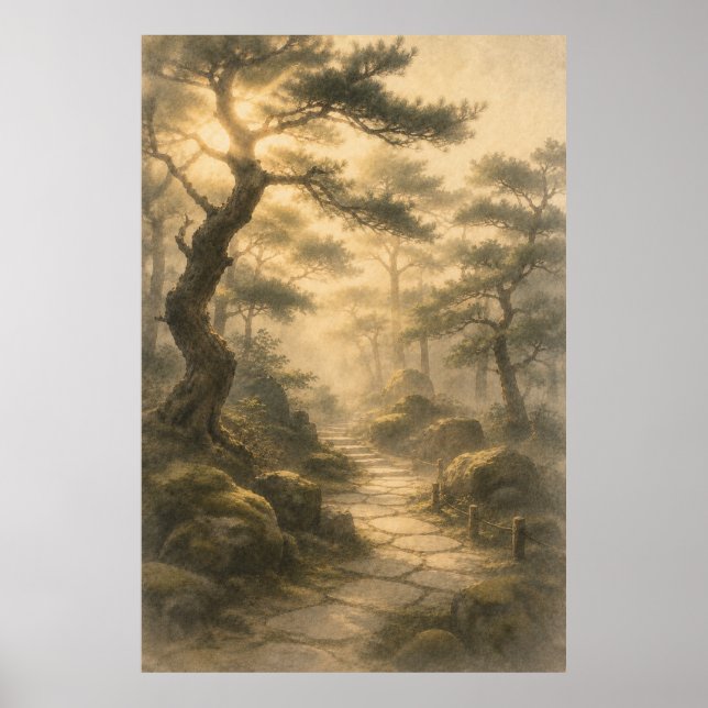 Japanese Pine Forest Japandi Wall Art Poster (Front)